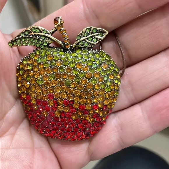 Betsey Johnson Multicolor Green Red Crystal Apple Brooch - Picture 5 of 8